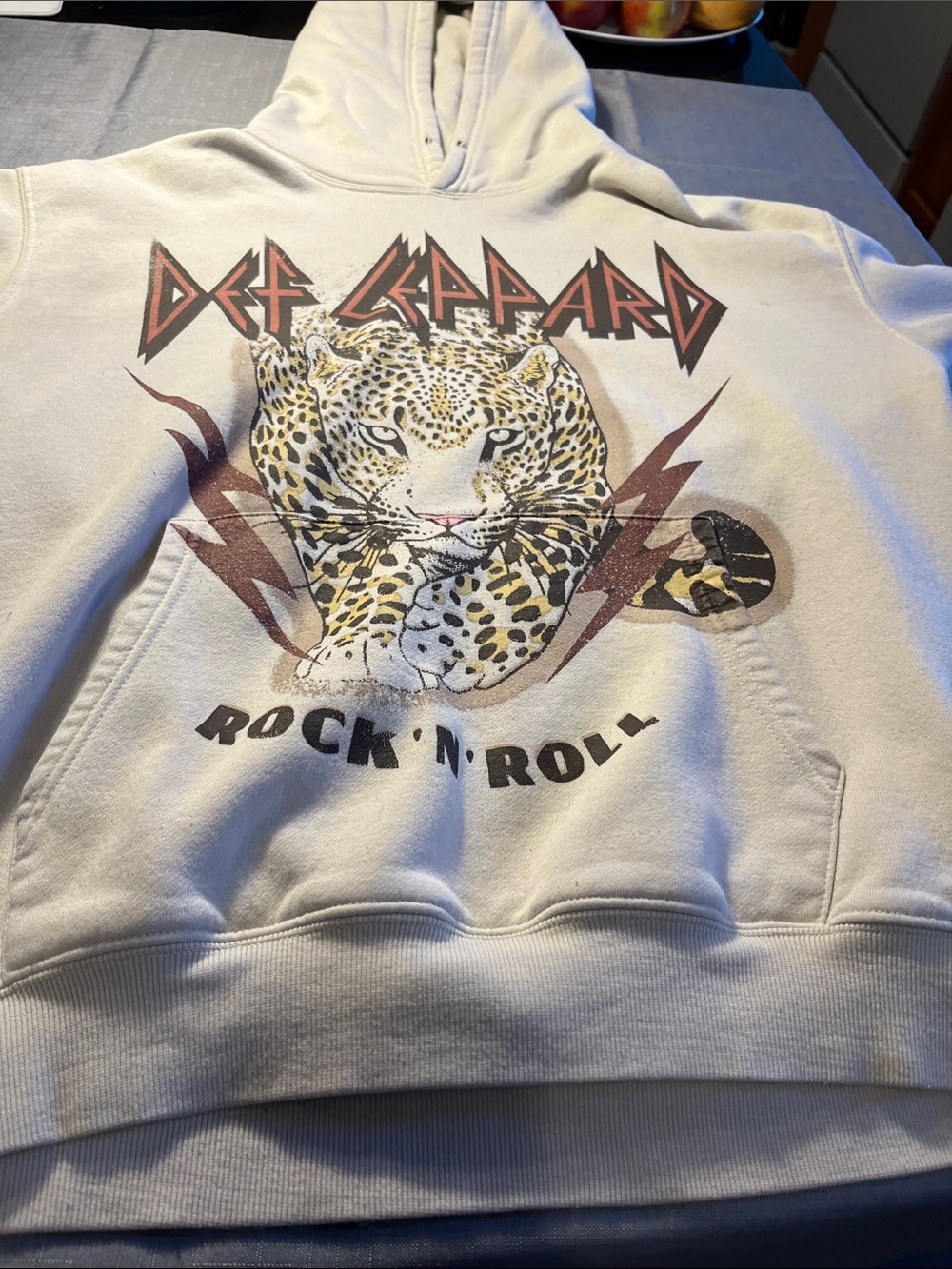 Def Leppard Beige Graphic Hoodie Sweatshirt - Rock 'N' Roll Leopard